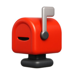 Fototapeta premium Vibrant red mailbox with a silver flag raised, a classic communication symbol for receiving or sending mail.
