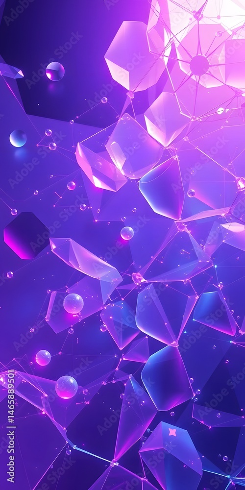 Fototapete Abstract Futuristic Background Image With Transparent Textures, Floating Geometric Shapes, And Dynamic Gradient Lighting Provides A Modern, High-tech Atmosphere. The Design Element Is Suitable For