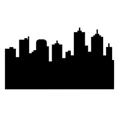 Pixelated Skyline Silhouette Shows City Buildings and Skyscrapers on White Background