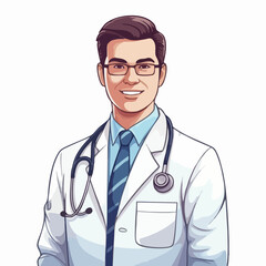 Fototapeta premium Doctor in lab coat with stethoscope. Vector Image