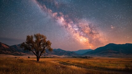 Fototapeta premium Evening Mindfulness Under a Starlit Sky with a Scenic Landscape