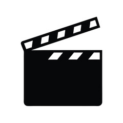 Black and white film slate icon, movie making concept flat design