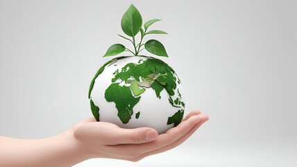 Sustainable Earth in Hand – 3D Eco-Friendly Concept with Growing Plant on White Background, No 198