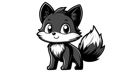 Obraz premium Cute cartoon fox, standing, isolated background, children's book illustration