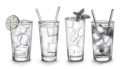 Refreshing Summer Drinks: A Pencil Sketch of Iced Beverages