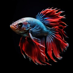 Fototapeta premium an AI Image Generator, Vibrant Betta Fish on Black Background Capturing Graceful