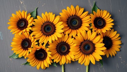 Obraz premium Bright sunflowers arranged beautifully against a textured background.