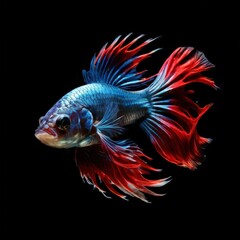 Fototapeta premium an AI Image Generator, Vibrant Betta Fish on Black Background Capturing Graceful