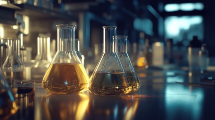 Illuminated Erlenmeyer Flasks in a Modern Laboratory Setting