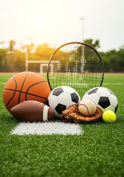 Sports Balls and Equipment on Field