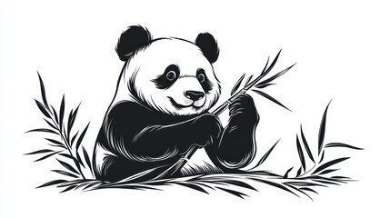 Obraz premium Panda eating bamboo in nature, artistic style, stock photo