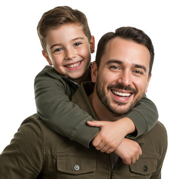 Father with son smiling isolated on transparent background