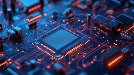 Obraz premium Close-up of a Computer Microchip's Intricate Circuitry