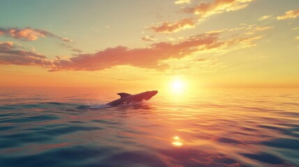 Majestic Dolphin Leaping from the Ocean at Golden Hour Sunrise