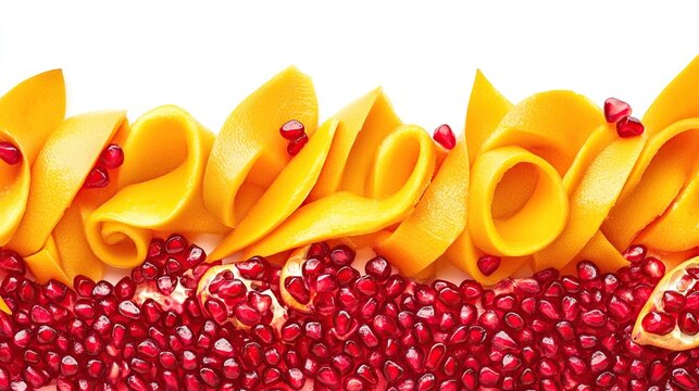 Mango and pomegranate slices border