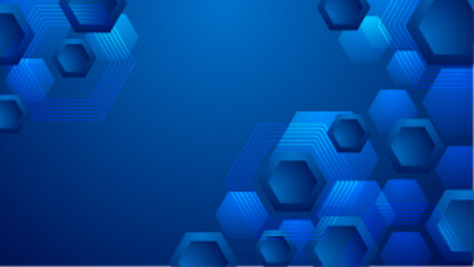 Abstract blue hexagon background suitable for technology related designs, website banners, social media graphics, and digital presentations. Vibrant and modern.