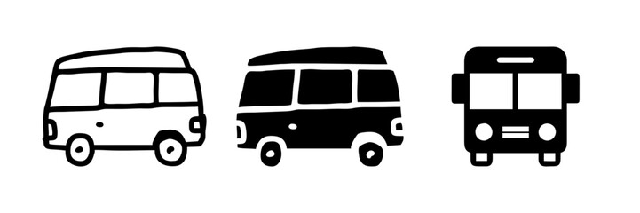 Vector icon set depicting caravan buses, suitable for travel and camping designs.