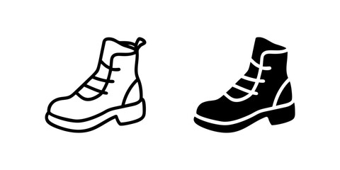 Vector icon set featuring hiking boots, ideal for outdoor and adventure designs.