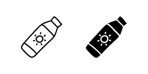 Vector icon set depicting sun cream, suitable for beach and protection designs.