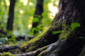 Obraz premium green moss on the stone in the forest