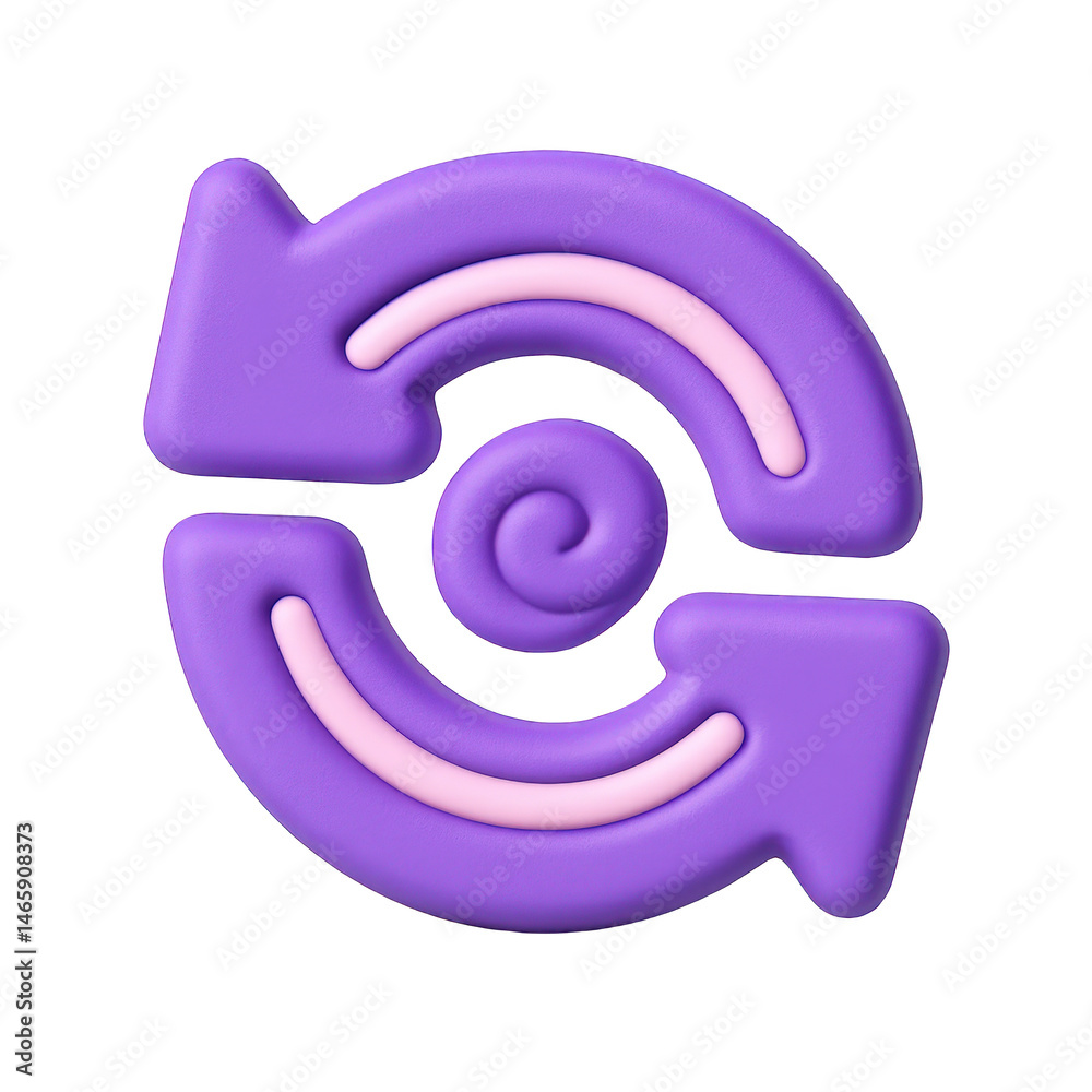 Fototapete smoothly rendered cycle symbol in vibrant purple and pink, depicting circular arrows and a central s