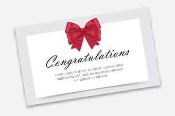 Red ribbon congratulation card on white background, perfect for achievement or celebration designs.
