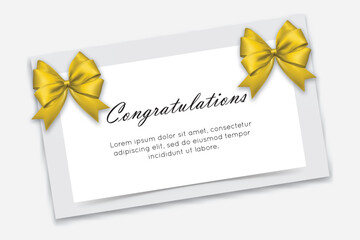 Elegant congratulation card with golden ribbon bows, ideal for celebration and special moments.