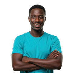 Smiling man with arms crossed isolated on transparent background