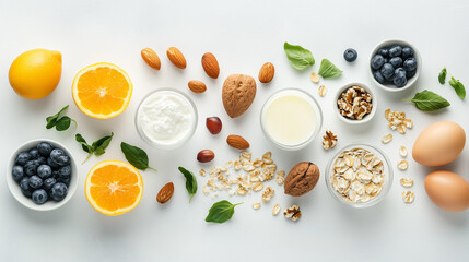Fresh continental breakfast with neatly arranged ingredients. A wholesome morning spread to start the day.