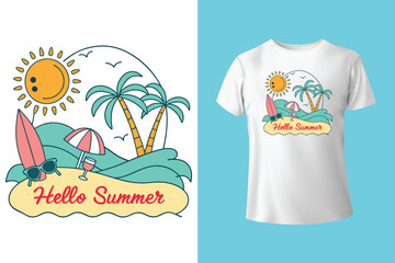 Trendy Surf Graphic with Big Wave and Palm Trees – Youth Summer Streetwear Art