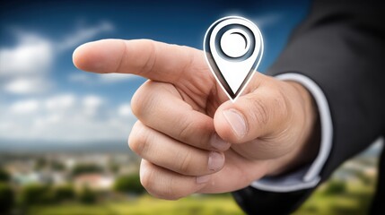 Man standing confidently as a leadership signal with a map icon representing the vision and strategy of success