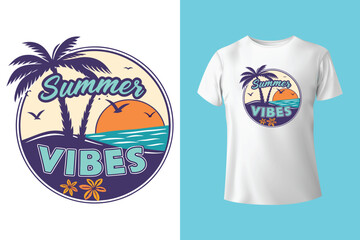 Clean Vector Surfing Design with Ocean Wave and Palm Trees – Perfect for Print-on-Demand