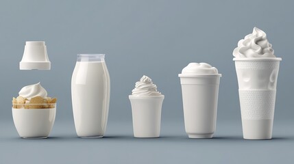 Monochrome Still Life of Various Dairy Products and Desserts on Display
