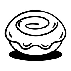 Donut with a spiral design. The donut is white and has a black outline