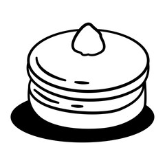 Cake with a strawberry on top. The cake is white and has a black outline