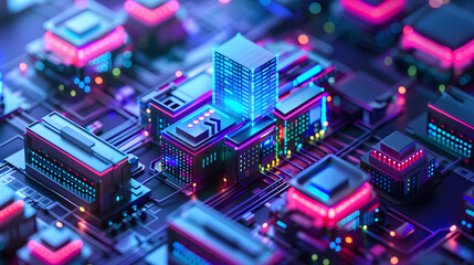 Massive data center building cyberpunk 3D