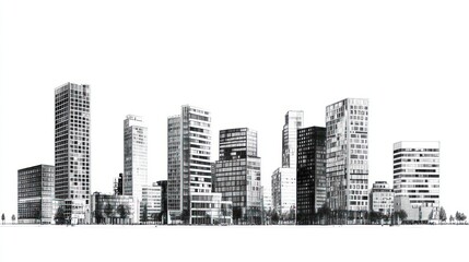 Fototapeta premium Modern City Skyline Sketch: Architectural marvel in grayscale