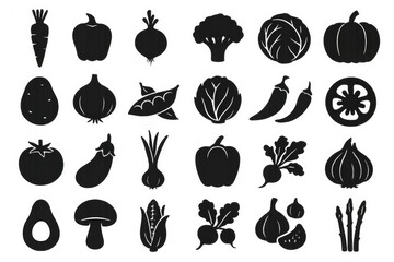 Simple Vegetable Silhouette Collection for Creative Projects