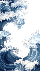 A wave with a white background. The wave is very large and has a lot of detail, including foam and spray. The mood of the painting is calm and peaceful, as the wave appears to be gently rolling in