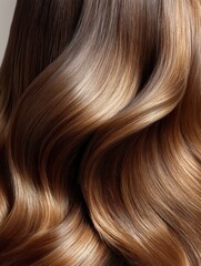 Fototapeta premium Close-up of long hair in natural brown tones, ultra-smooth texture with subtle highlights and healthy shine