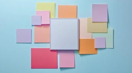 A minimalist monthly planner with hand-drawn notes and colorful sticky notes