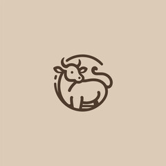 Cow logo in clean and simple line art illustration style.