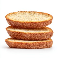 Stack of three toasted bread slices isolated on a white background