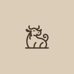 Cow logo in clean and simple line art illustration style.