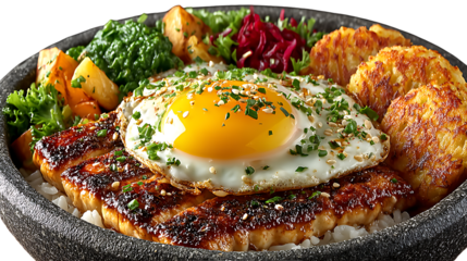 Delicious Asianinspired Rice Bowl with Fried Egg and Toppings