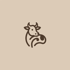 Cow logo in clean and simple line art illustration style.