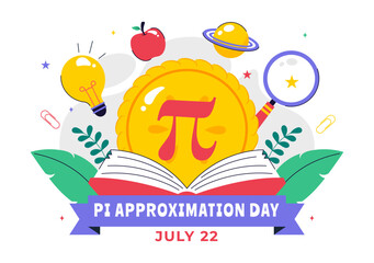 Pi Approximation Day Vector Illustration Celebrated on July 22, Featuring Mathematical Constants, Greek Letters, or a Baked Sweet Pie in a Background
