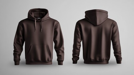 Brown Hoodie Mockup: Front and Back View.  Perfect for showcasing your designs or branding on this versatile apparel item.