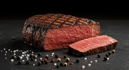 Obraz premium Cooked Steak with Pepper and Salt