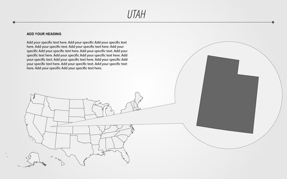 UTHA state map with in USA slide design, editable slide with UTHA state and USA map